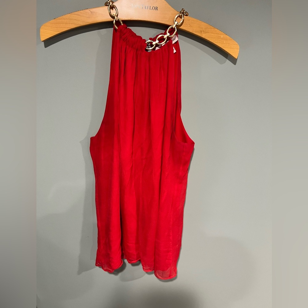 Diane Von Furstenberg Red Tank Top with Gold Chain